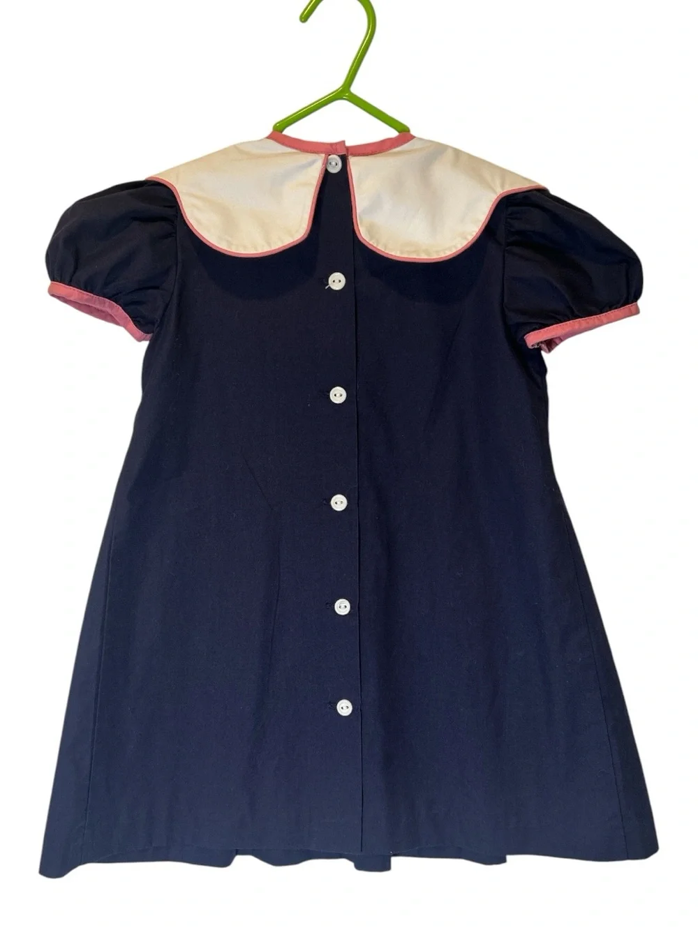 The Beaufort Bonnet Company Navy Dress with White Bib and Pink Trim size 3T